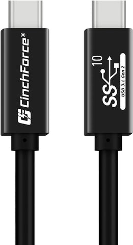 CinchForce USB-C to USB-C 3.1 Gen 2 Cable - Supports 100W PD Fast Charging and 10Gbps Data Transfers, 4K Video Output at 60hz with E-Marker Smart Chip - Black 3.3ft Cable (1m)