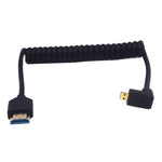 Kework 4ft HDMI 8K Coiled Cable, 90 Degree Down Angle Micro HDMI 8K Male to HDMI 8K Male Adapter Shield Cable, Micro HDMI 2.1 to HDMI 2.1 Version Spiral Spring Cord, 8K@60HZ