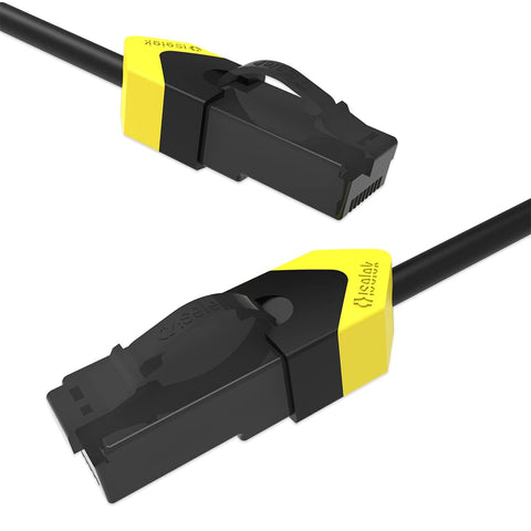 iSelek Cat.6 UTP Network Ethernet Cable, Slim Type Unshielded LAN Patch Cord, Stranded Bare Copper Internet Cable (50 Feet (1 Pc/Bag), Black-Yellow)