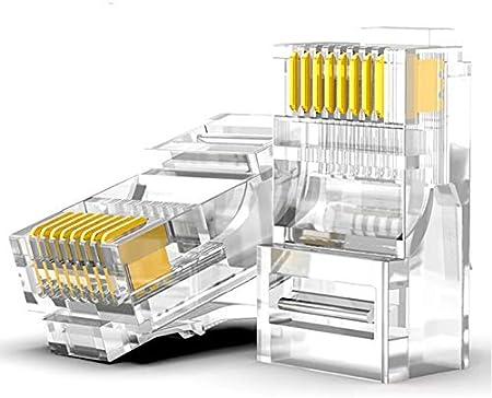 RJ45 Cat6 Pass Through Connectors | EZ Crimp Connector Network Plug for Unshielded Twisted Pair Solid Wire & Standard Cables (100 pcs Gold Plated)