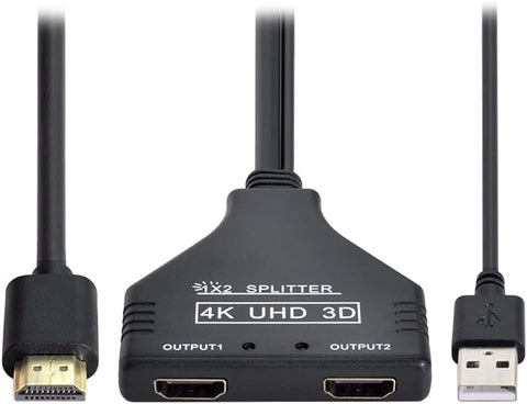 axGear 4K HDMI Splitter 1 in 2 Out with Power USB Cable for Monitor Support 3D Full HD