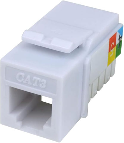 Cat3 Keystone Jack 6P4C, White, 10-Pack