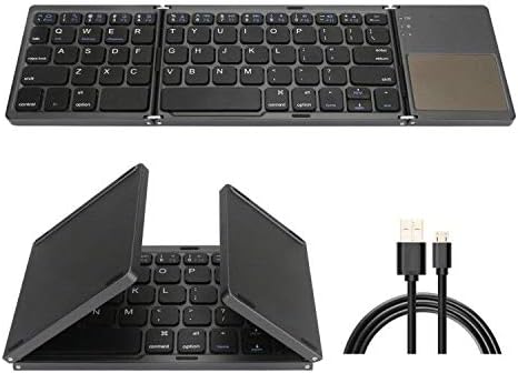 Achort Foldable Bluetooth Keyboard, Tri- Folding Portable Wireless Keyboard with Touchpad, USB Rechargable BT Wireless Keyboard for Android, Windows System Laptop Tablet Smartphone Device(Gray)