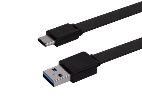 Monoprice Flat USB Type-C to Type-A 3.2 Gen1 Charge and Sync Cable - 6 Feet - Black 5Gbps, 3A, Reversible Connector, Compatible with Galaxy S10 S10E S9 S8 S20 Plus