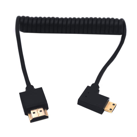 Kework 4ft HDMI 4K Coiled Cable, 90 Degree Left Angle Mini HDMI Male to HDMI Male Adapter Spiral Cable, HD HDMI 2.0 Version High Speed Spring Cord, 4K @60HZ (Left Mini HDMI to HDMI)