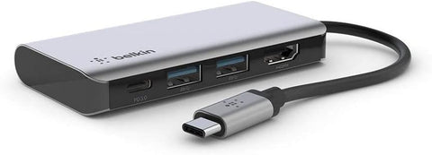 Belkin USB C Hub, 4-in-1 Multi-Port Laptop Dock with 4K HDMI, USB C Docking Station with 100 Watt Pass-Through Power Delivery, 2 X USB A Ports For MacBook Pro, Air, iPad Pro, Chromebook and More