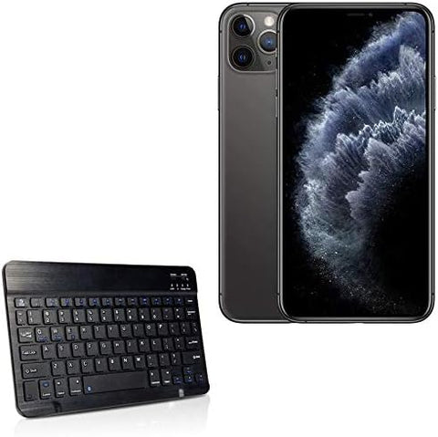 BoxWave Keyboard Compatible with Apple iPhone 11 Pro Max (Keyboard by BoxWave) - SlimKeys Bluetooth Keyboard, Portable Keyboard with Integrated Commands for Apple iPhone 11 Pro Max - Jet Black