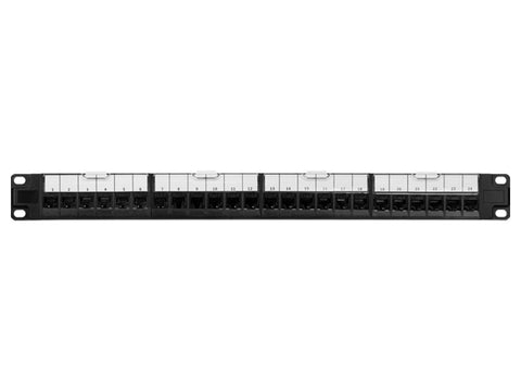 Monoprice Cat6 1U Patch Panel - 19in, with Loaded Removable Keystone Jacks, 24 Ports Gigabit Ethernet, Dual Type IDC keystones, Black