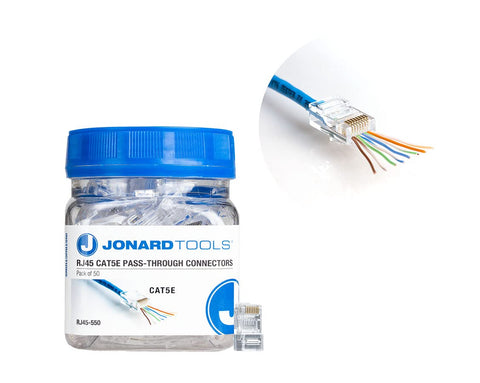 Jonard Tools 50 Pack RJ45 Passthrough Connectors for CAT5/CAT5e Ethernet Cable (RJ45-550)