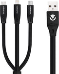 Volkano 3Ft Universal Charger Cable, 3-in-1 USB-A to 2.0A Micro USB/Lightning/USB-C Adapters, 2.0A Charge 3 Devices Simultaneously, Reinforced Nylon Adapter for iPhone/Samsung/PS4 [Black] Slim Series