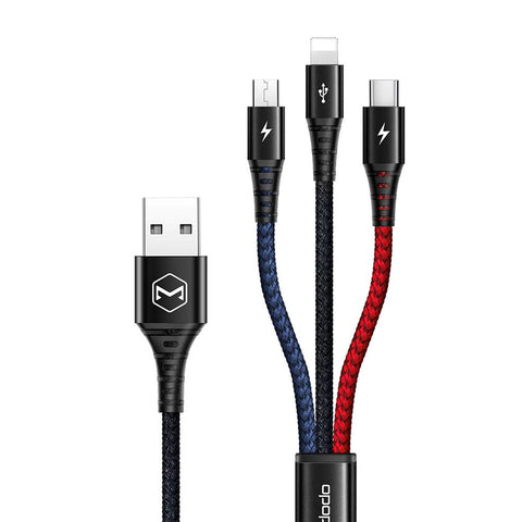 Mcdodo 4 in 1 LED Multi Charger Cable Nylon Braided Universal Multiple USB Charging Cord Adapter iOS/Type-C/Micro Compatible with Cell Phones Tablets and More(Charging Only) (4FT/1.2M, 3 in 1)