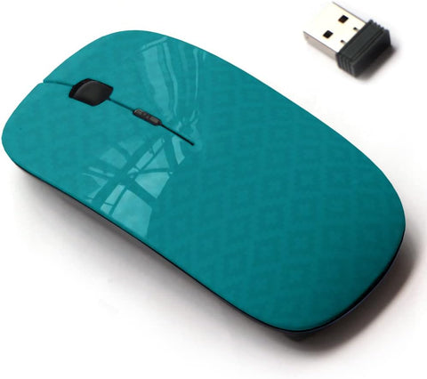 2.4G Wireless Mouse with Cute Pattern Design for All Laptops and Desktops with Nano Receiver - Turquoise Squares Pixel Art