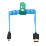 HangTon Micro HDMI to HDMI 4K 8K Ultra HD Cable for Sony A6500 A7III Canon EOS M R5 R7 GH4 X-T4 Z50 Camera ATOMOS Ninja V Monitor Type A D HDMI 2.1 Blue Braided Coiled 30cm