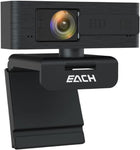 EACH AutoFocus Full HD Webcam 1080P with Privacy Shutter - Pro Web Camera with Dual Digital Microphone - USB Computer Camera for PC Laptop Desktop Mac Video Calling, Conferencing Skype YouTube