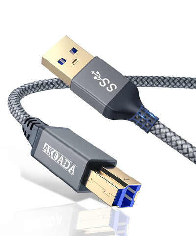 AkoaDa USB A to USB B 3.0 Cable (10FT), Durable Nylon Braided Type A to B Male Cable Compatible with Printers, Monitor, Docking Station, External Hard Drivers, Scanner, USB Hub and More Devices(Grey)