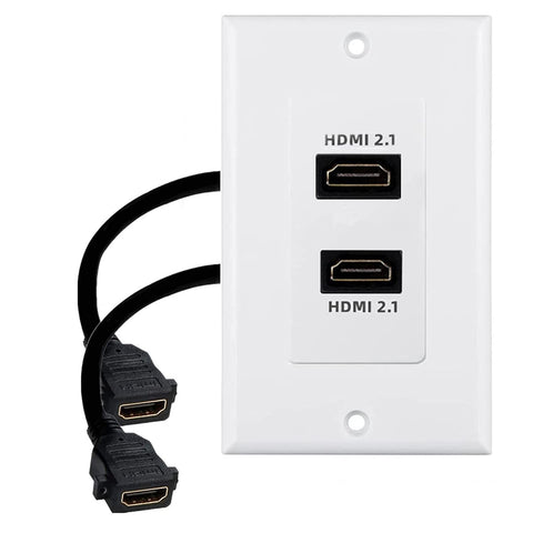 AWADUO HDMI Wall Outlets 2 Port Buckle Free Welding with 6 Inch Female to Female High Speed HDMI Pigtail Cable for Video Game Systems,TV Boxes, White