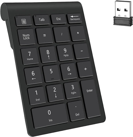 Mi hogar Wireless Number Pads, Numeric Keypad Numpad 22 Keys Portable 2.4 GHz Financial Accounting Number Keyboard Extensions 10 Key for Laptop, PC, Desktop, Surface Pro, Notebook (Black)