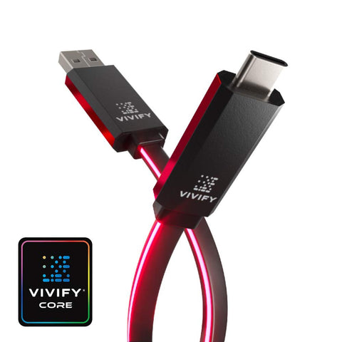 VIVIFY ACESO W10 RGB Led Gaming Light up Type C USB 3.1 3.2 Gen 2 Quick Charge 3 QC3 10 Gbps Car Mobile Cable Red 3.2ft