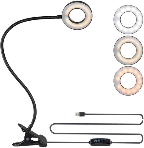 Bekada LED Desk Light with Clamp for Video Conference Lighting, Clip on LED Ring Light for Computer Webcam, USB Laptop Light for Zoom Meetings, Reading Light with 3 Color 10 Dimming Level