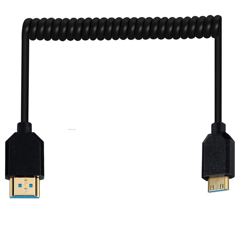 Ultra Thin HDMI Coiled High Speed Cable, Disscool HDMI Male to Mini HDMI Male Type C Connector Adapter Flexible Spring Extension Cables, 2.1V 8K@60Hz 4K@120Hz for Camera/Monitor(M to M, Mini)