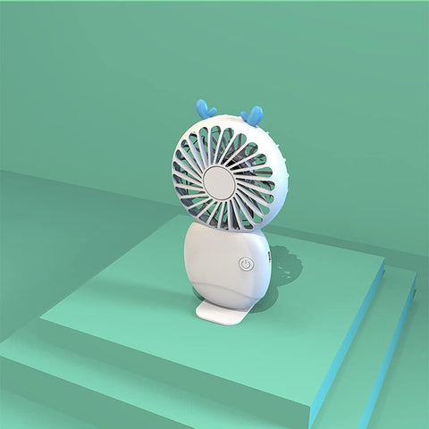 hebensi Powerful Handhold Mini Fan Cute Animal Horn USB Rechargeable Fan with Phone Holder