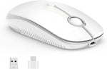 VssoPlor Type C Wireless Mouse, Dual Mode 2.4G Wireless Mouse USB C Cordless Mice with Nano USB and Type C Receiver Compatible with PC, Laptop, MacBook and All Type C Devices-White Silver