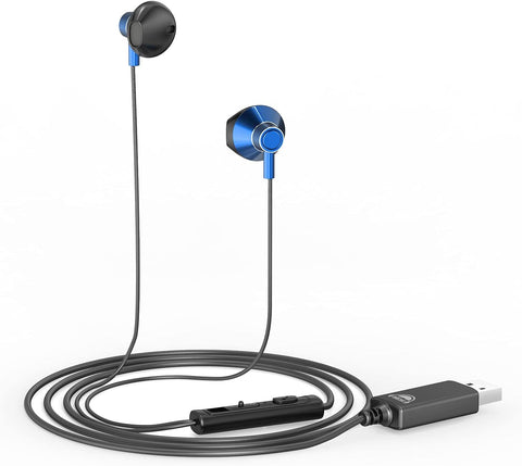 OKCSC U200 USB Computer Earphones Volume Adjustment Sound with Microphone Used for Work, Play and Learning Cable Length 1.2m Blue