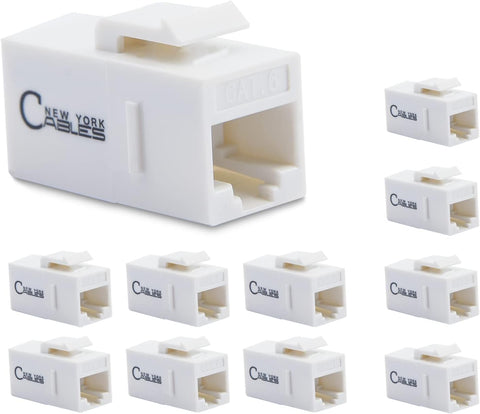 NewYork Cables RJ45 Coupler, Ethernet Coupler, in Line Coupler for Cat6/Cat5e/Cat5 Ethernet Cable Extender Adapter Female to Female (10 Pack White)