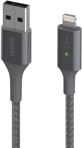 Belkin Smart LED Charging Cable USB to Lightning 4ft/1.2m (See Your Charging Status at a Glance) for iPhone, AirPods and iPad, MFi-Certified, Gray (CAA007bt)