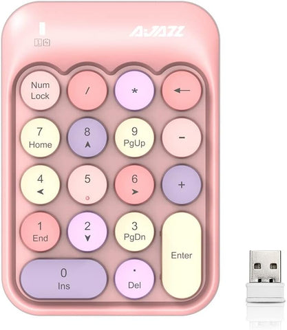 NACODEX AK18 2.4GHz Wireless Numeric Keypad, 18 Keys Retro Typewrite Round Key Silent Portable Number Pad for Date Entry for Laptop PC Desktop (Mixed Colors)