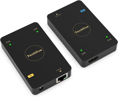 Techfive HDMI Extender Over Single CAT5e/6, 4K@30HZ for 131ft/40M,1080p@60Hz for 230ft/70m,HDMI Ethernet Extender Support One Side Power Supply,Zero-Delay,Uncompressed,PCM7.1,HDMI 1.4,10.2Gbpsb,RGB