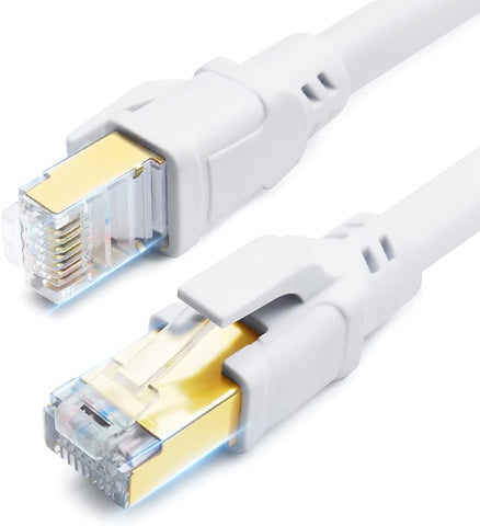 CAT 8 Ethernet Cable 25ft, Indoor & Outdoor, High Speed 40Gbps 2000MHz SFTP Internet Cable with Gold Plated RJ45 Connector for Gaming, Router, PC, Heavy Duty Weatherproof, UV Resistant (25ft White)