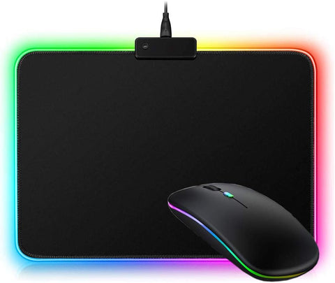 S & E TEACHER'S EDITION LED Wireless Mouse with Mouse Pad, Matte Black, Slim Rechargeable Wireless Silent Mouse, 2.4G Portable USB Optical Wireless Computer Mice