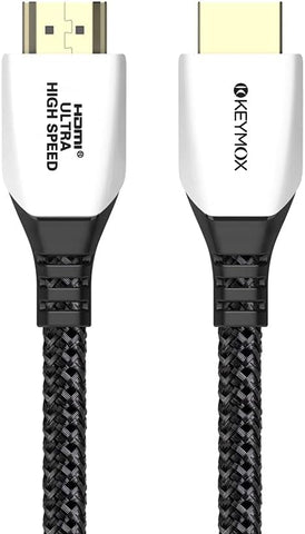 Keymox 8K HDMI Cable 3ft Nylon Braided with LED Indication, 48Gbps Ultra HD High Speed, Support 4K@120Hz & 8K@60Hz, Compatible with PS5, Xbox Series X, Apple TV,Nintendo Switch