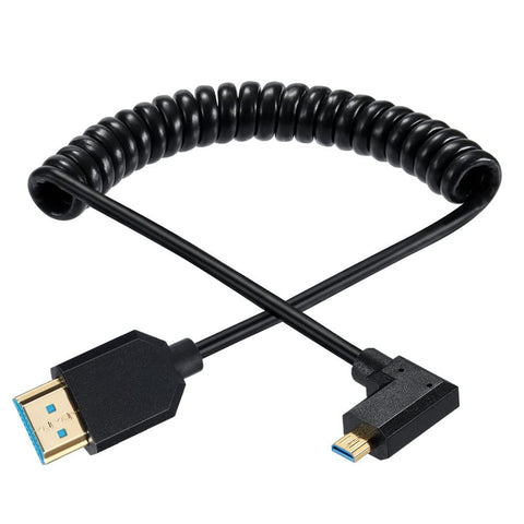 Micro HDMI to HDMI Coiled Cable, HDMI to Micro HDMI 2.1 8K Cable, Cable for 1080P, 8K@60Hz 4K@120Hz 48Gbps and Audio Return Channel (1M/3.2FT) (Left Angled 1m)