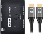 xiwai 8K@60hz HDMI-Compatible 2.1 Switch & 3 Cables 2-IN-1-OUT Hub Support HDCP SST Extended 4K@60hz