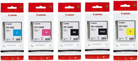 PFI120 Canon Genuine Pfi-120 5 Pack Set of 5 Colors Ink Tanks 1 of Each Pfi120MBK, Pfi120BK , Pfi120C , Pfi120Y , Pfi120M by Canon + InkSAVER™ Microfiber LCD Screen Cleaning Cloth