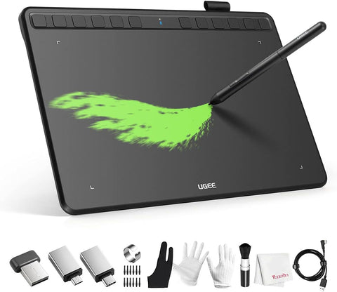 UGEE S1060W Drawing Tablet,Wireless 10x 6.27 Inch Large Area,8192 Levels Pressure Pen Stylus, 12 Hotkeys, Compatible with Chromebook Windows 10/8/7 Mac Osx10.10,Android Linux Artist,Designer