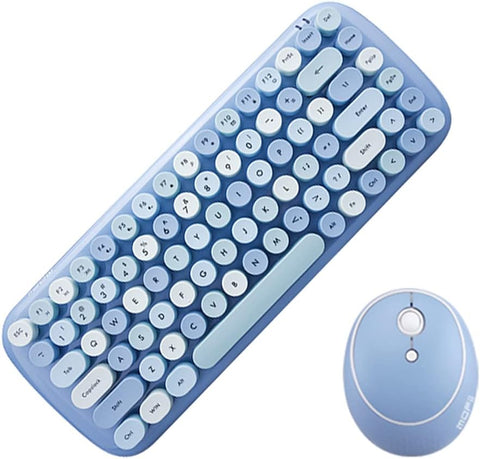 MOFII-TzBBL Mini Wireless Keyboard Mouse Set Round Keycap Multi-Colour Cute Lovely for Girls 84 Key (Multicolor Blue)