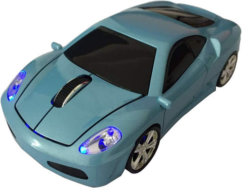 Wireless Car Shape Mouse, 2.4GHz Optical Mouse Cool Sport Car Wireless Mouse, DPI 1600, 3D (Lightblue), (BXCU002L)