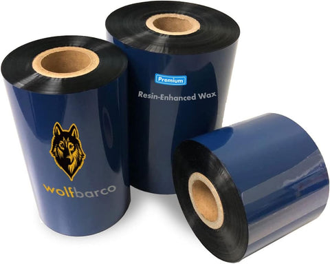 6 Rolls Wolfbarco 4.33" x 984' (110m x 300m) Black Premium Resin-Enhanced Wax Thermal Transfer Ribbon Compatible with Zebra,TEC, INTERMEC,Citizen,TSC,GODEX,ARGOX Printers