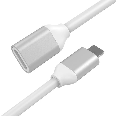 EMATETEK Extension Cable Male to Female Transfer Video Audio Music Picture Data and Charging. 1PCS Male to Female Extender Cord Made of White TPE & Sliver Aluminum. (6.6 Feet / 2M )