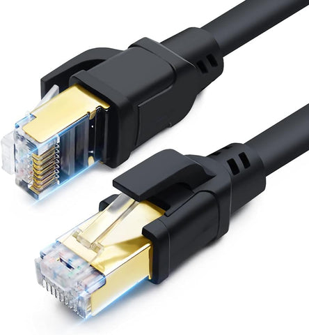 CAT 8 Ethernet Cable 50ft, Indoor & Outdoor, High Speed 40Gbps 2000MHz SFTP Internet Cable with Gold Plated RJ45 Connector for Gaming, Router, PC, Heavy Duty Weatherproof, UV Resistant (50ft Black)