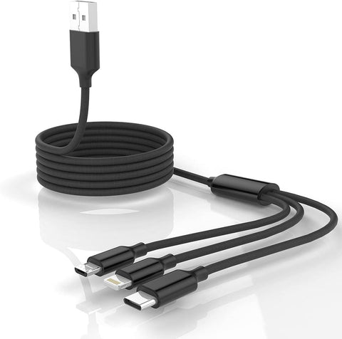 Multi 3 in 1 Universal USB Charging Cable,1.8M/5.9FT Nylon Braided Charging Cord Adapter with Lightning+Type-C+Micro USB Port Connectors for Android/iPhone/Apple/Samsung/Pad Pro/XiaoMi/Huawei(Black)