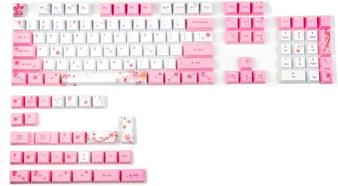 ZMX 113 PCs Cherry Blossom Pink Keycaps,5 Sided Dye-Sublimation PBT Compatible108 Mechanical Keyboard OEM Height,Accessory Keycap Set DIY (Only Keycaps)