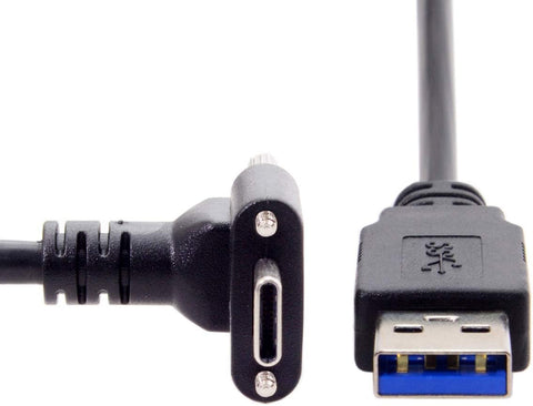 CY USB 3.1 Type-C Dual Screw Locking Down Up Angled to Standard USB3.0 Data Cable 90 Degree for Camera (500cm)