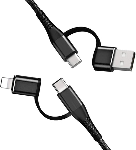 4-in-1 USB C Cable Combo 3.3ft – Flexible and Ultra-Fast Charging Cord PD 60W with USB A/Type C/Compatible with Apple iPhone, iPad, MacBook, Samsung Galaxy, Android Smartphones, and More