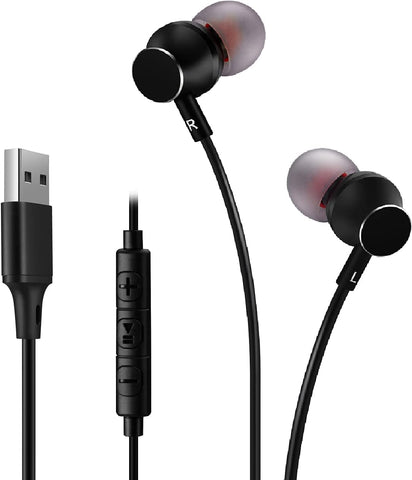 DUNGZDUZ USB Earbuds Headphones for Computer, Noise-Isolation in-Ear Earphones with Microphones, USB DAC & 1.8M Cord, Universally Compatible with Laptop, Desktop PC, Mac, BSU-02B