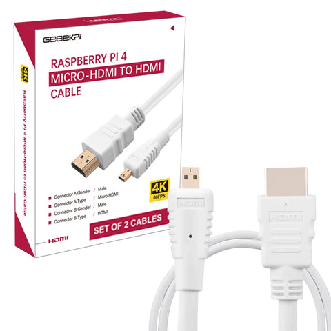 GeeekPi 2PCS 4K Micro HDMI to HDMI Cable Male to Male Cable, High Speed 18Gbps 4K 60Hz, Compatible with Raspberry Pi 4 8GB/4GB/2GB/1GB/Raspberry Pi 400