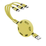 Naiadiy Multi 3 in 1 Universal Retractable USB Charging Cable, 3.3 Ft/1M, 2A (IP+Type-C+Micro-USB) - Yellow